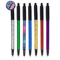 Glitz Foiled Barrel Clicker Pen w/ Black Cap